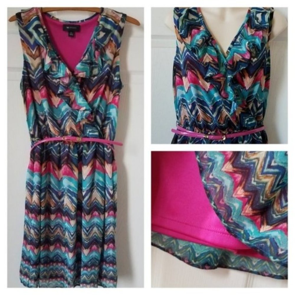 AB Studio Abstract Sleeveless Ruffle Dress size Small NWOT